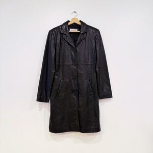 Jones New York Classic Black Leather trench coat vintage 1990’s Y2K